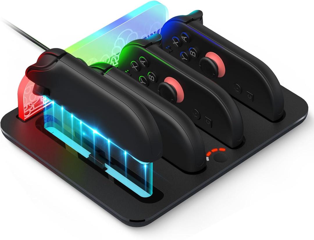 Joy-Con Charging Dock for Nintendo Switch 2, JoyCons 2 Charger Accessories 4 in 1 with LED Indicator, Vibration RGB Light and Charging Cable (Black)