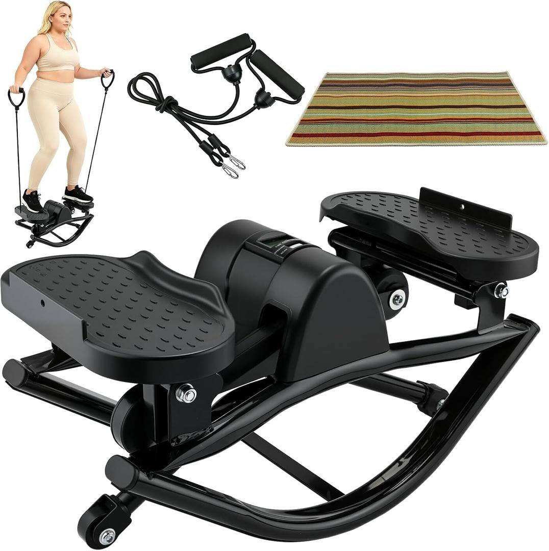 Rock Stepper, Side to Side Rocker Machine, Steppers for Exercise at Home, U-Shaped Rock Stepper Machine with Digital Display & Resistance Bands250 LBS Loading Capacity Exercise Equipment