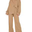 LYANER Women's 1 Piece Outfits Button Down Long Sleeve Leg Pants Set Khaki, X-Large