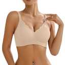 Wireless Bras for Women No Underwire - Womens Seamless Bralette Full Coverage Padded Sleep Bra with Support and Lift (Beige) XXL