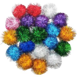 40 Pcs 2 Inch Assorted Color Flash Ball Cat's Favorite Toy Ball Tinsel Pom Poms Flash for Kittens Exercise and Multiple Cats Play and Chase