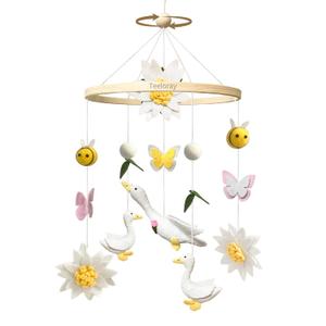 Baby Mobile for Crib Goose Nursery Decor Handmade Felt Crib Mobile for Bassinet One Silly Goose Birthday Decorations Flowers Butterflies Bees Room Hanging Decor Baby Shower Newborn Gifts