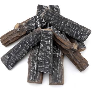 Skyflame 8 Small Piece Set of Ceramic Wood Logs and Accessories for All Types of Indoor Gas Inserts, Ventless & Vent Free, Propane, Gel, Ethanol, Electric or Outdoor Fireplaces & Fire Pits
