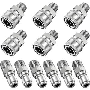 FENG PAI 12Pcs NPT 3/8 Inch Pressure Washer Adapter Set, 12 Sets Stainless Steel External Male and Female Quick Connector Kit, Pressure Washer External Female and Male Thread Fitting