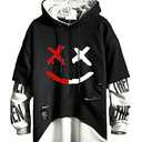 DUDHUH Mens Hoodie Fashion Pullover Letter Print Tracksuit Techwear Casual Coat Hip-Hop Sweatshirt, 2XL