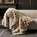 EverGrace Ultra Soft Luxury Fluffy Faux Rabbit Fur Throw Blanket, Thick Warm Bubble Throw for Bed, Cozy Plush Reversible Blankets for Couch, Chair, Sofa, Cream, 50x60 Inches