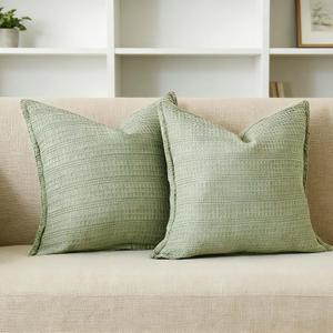 18x18 Throw Pillow Covers Set of 2 100% Cotton Decorative Pillow Shams with Hidden Zipper Sofa Couch for Modern Home Living Bedroom Decor, Sage Green
