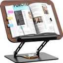 Abiglifty Book Stand for Reading, Adjustable Book Holder with 360° Rotating Base, Foldable Book Holder Stand for Cookbook, Textbook, Tablets, Laptops (Dark Wood)
