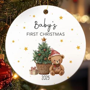 2 x Bear Baby's First Christmas Ornament Gifts for New Parents, 2025 New Baby Ornaments for Christmas Tree, Ceramic