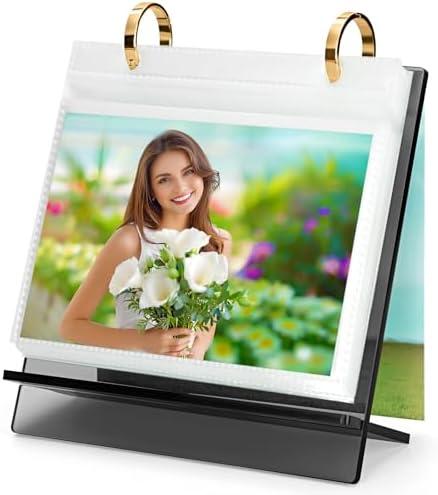 ZEEYUAN 4x6 Desk Photo Album Standing Photo Collection Book for Desktop Acrylic 4x6 Flip Photo Album on Stand
