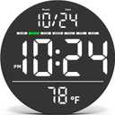 Digital Wall Clock with Large LED Display, Date, Temperature, Auto-Brightness | Small [PLUG-IN] Clock | Modern Electric Wall Clock for Bedroom, Classroom, Living Room, Home, Office, Farmhouse White