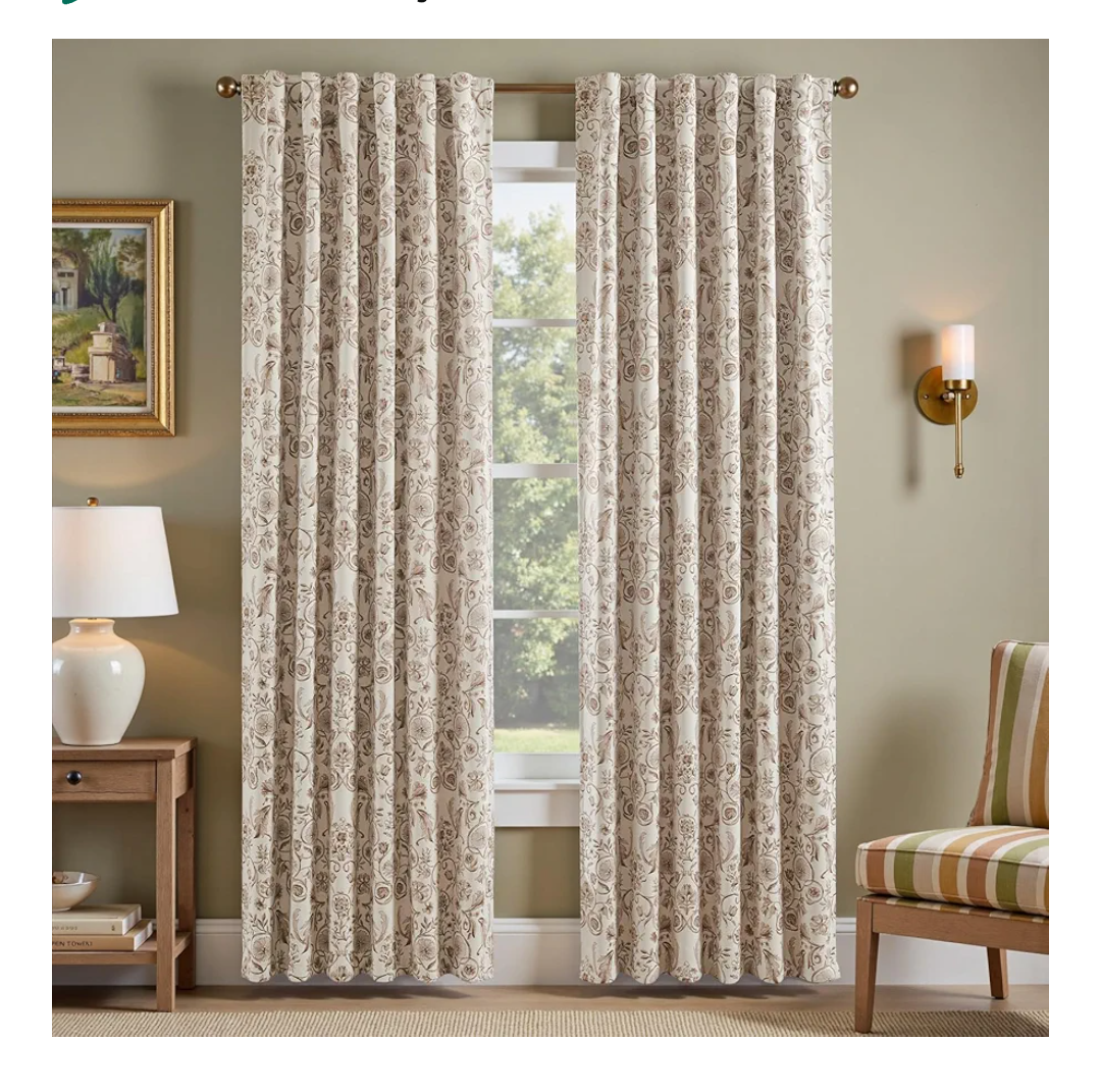 Floral Blackout Curtains for Bedroom Living Room 63 Inches Length Farmhouse Curtains Room Darkening Vintage Drapes Traditional Rod Pocket Window Treatment 2 Panels Set Taupe on Beige, Size: 40"W x 63"L (Pack of 2)