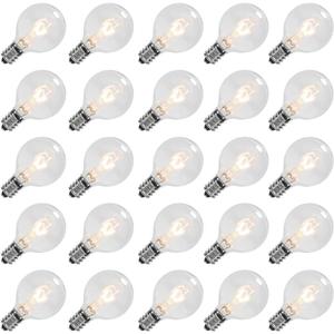 GOOTHY G40 Replacement Bulbs, 120V 5W Incandescent Light Bulbs, E12 Candelabra Base, 1.5 Inch Clear Globe Replacement Light Bulbs for Indoor Outdoor String Lights, Warm White - 25 Pack GOOTHY G40 Replacement Bulbs, 120V 5W Incandescent Light Bulbs, E12 Candelabra Base, 1.5 Inch Clear Globe Replacement Light Bulbs for Indoor Outdoor String Lights, Warm White - 25 Pack