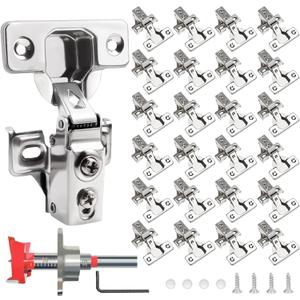 24 Pack 1/2 inch Overlay Soft Close Cabinet Door Hinges for Kitchen Cabinet Hinges Hidden Hinge Stainless Steel Concealed Kitchen Cabinet Hinge Self Closing Screw Holes Distance of Cup is 45 mm