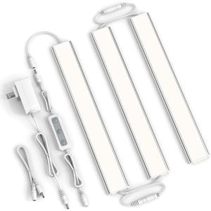 ASOKO Under Cabinet Led Light Plug in, Dimmable Daylight White 4000K, 3 Pack 12 inch Linkable Under Counter Lights 1500lm for Kitchen, Shelf, Workbench, Cupboard, Upgrade ETL Listed Plug 24V