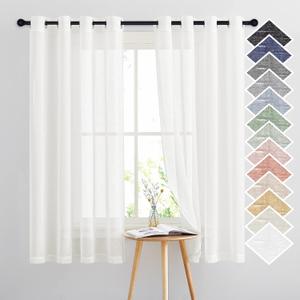 NICETOWN Linen Sheer Curtains Flax Textured, Grommet Top Casual 63" Long Thick Semitransparent Flax Sheer Window Treatment for Loft/Apartment, Ivory, 1 Panel = 52" W, Sold by 2 Panels