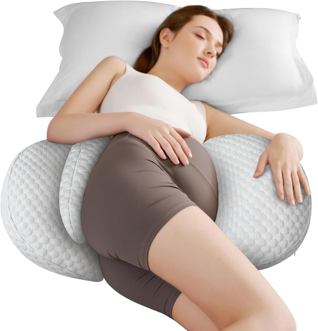 Pregnancy Pillow for Sleeping, Maternity Pillow for Pregnant Women, Cooling Pregnancy Pillow, Pregnancy Wedge Support for Back, Belly, Portable and Adjustable Body Pillow for Side Sleeper, Grey