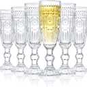 Kingrol 6 Pack 5 Ounces Glass Champagne Flutes, Vintage Sparkling Wine Glasses for Champagne, Cava, Prosecco