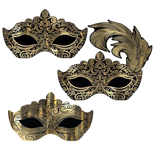 Beistle 3 Piece 32.75" x 27" & 16.75" x 29" Venetian Mask Carnival Mardi Gras Wall Décor- Prom- Masquerade Ball Decorations