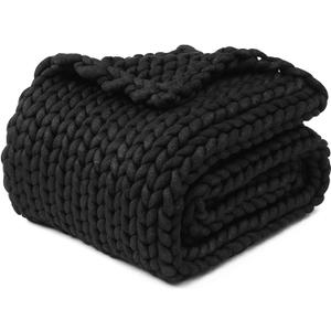 YnM Chunky Throw Blanket, Medium-Weight, Hand Knitted, Skin Friendly, Ventilated and Breathable, Machine Washable, Home Dcor Piece for Couch, Sofa and Bed (Black, 40x50 Inch)