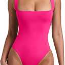 REORIA Butsmooth® Women’s Sexy Sleeveless Square Neck Double Lined Basic Bodysuit Tank Tops, Size XXL