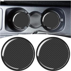 2PCS Sports Racing Car Cup Holder Coasters, 2.67 Inch Carbon Fiber Automotive Cup Holder Insert Coaster Pad, Non-Slip Shockproof Vehicle Interior Drink Cups Mat for RV, SUV, Truck(Black)