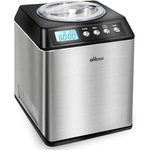 2.6 Qt Ice Cream Maker with Compressor, LCD Digital Display & Timer, No Pre-freezing, Countertop Gelato Makers, Automatic Ice Cream Machine for Homemade Use, Stainless Steel, 10-year Repair Service