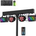 Telbum Rechargeable DJ Lights with Stand Wireless DJ Gig Bar Light Package Battery Powered Sound Activated LED Stage Lighting System with Bag DMX & Remote for Party Club Shows Booth Band Wedding