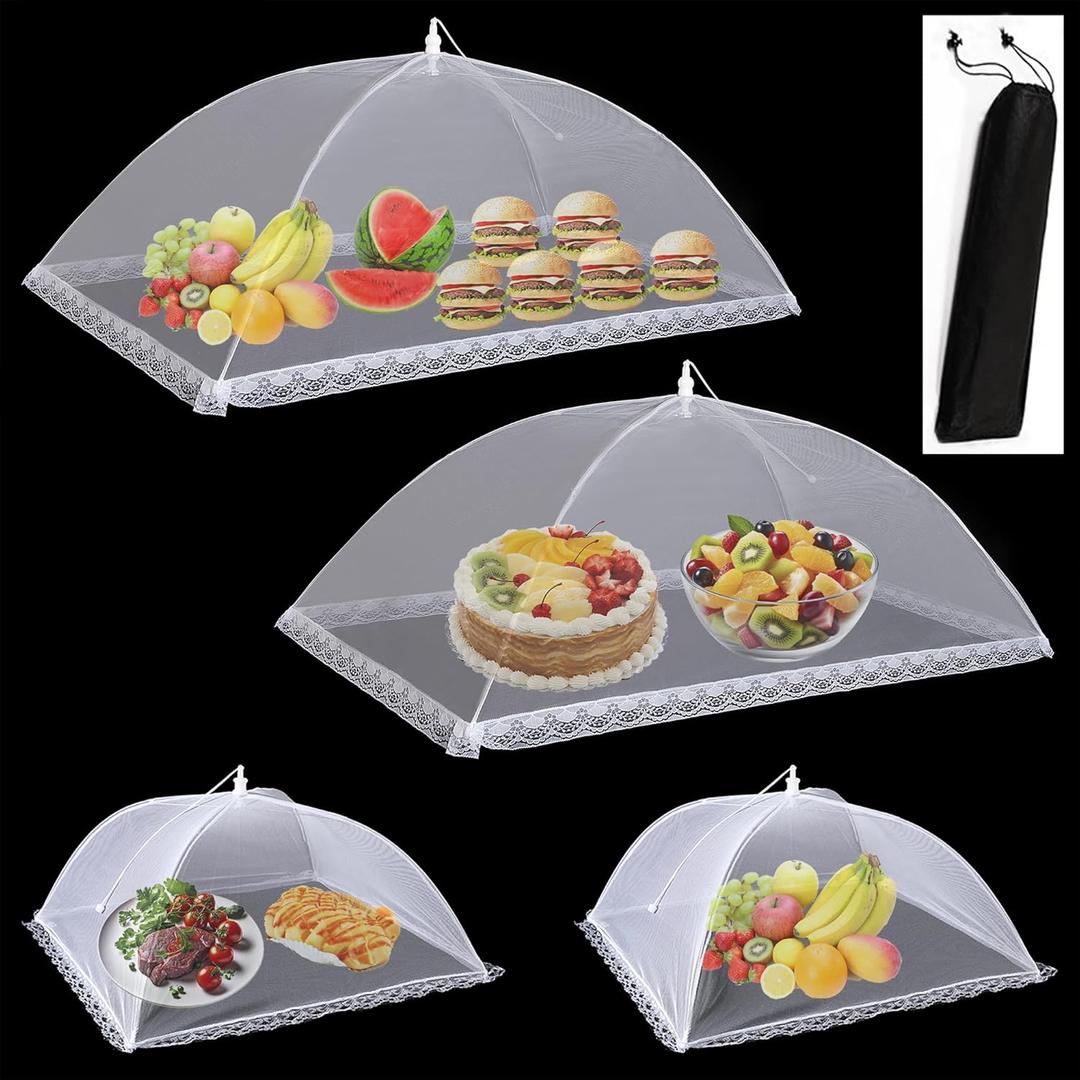 Food Covers for Outside Mesh - 2 Jumbo 40"x24" & 2 Pack 17"x17" Heavy Duty Umbrella Outdoor Food Tent Net, Foldable Food Cover for Long Tables, Picnic, Keep Tiny Bugs Fly Away, Food Nets for Outdoors