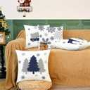 7 x CaliTime Christmas Throw Pillow Covers Decorative 18 X 18 Inches Set of 4 Cozy Fleece Trees Deers Car Snowflakes Cushion Cases for Couch Sofa Bed Living Room Farmhouse Navy Blue