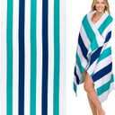 cabanana Large Oversized Beach Towel - Microfiber Sand Free 35 x 70 Inch Quick Dry Lightweight Pool Towel for Adults, Thin Striped Swim Towel (Turquoise)
