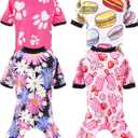 PET SHOW 4 Pack Small Dog Pajamas for Medium Dogs Girl Soft Stretchy PJs Paw Floral Jumpsuit Puppy Doughnut Ice Cream Onesies Outfits with Sleeve Pets Breathable Summer Clothes Costume L