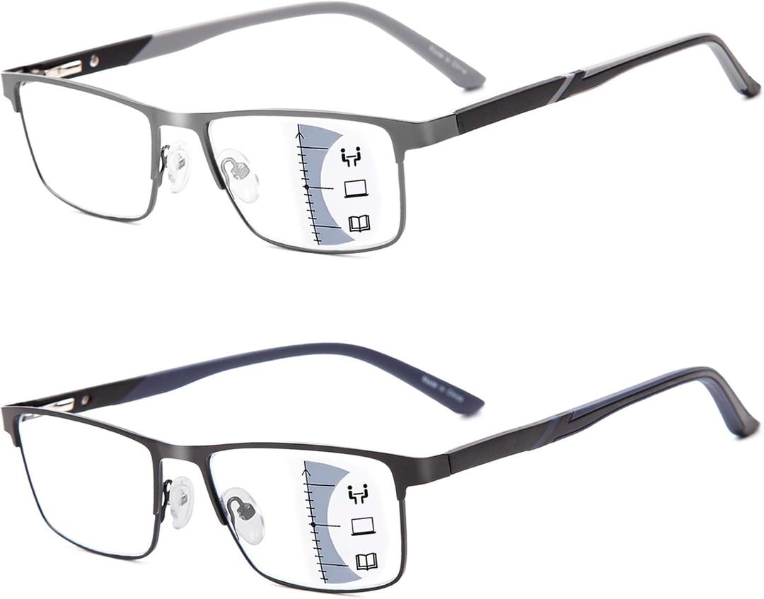 2 Pack Blue Light Blocking Progressive Multifocus Reading Glasse for Men, No Line Bifocal Readers (for Near Range) (Black & Gunmetal) 2 Pack Blue Light Blocking Progressive Multifocus Reading Glasse for Men, No Line Bifocal Readers (for Near Range) (Black & Gunmetal)