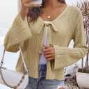 Saodimallsu Womens Summer Crochet Lightweight Cardigans Tie Front Mesh Knit Long Sleeve Casual V Neck Beach Cover Ups (S)