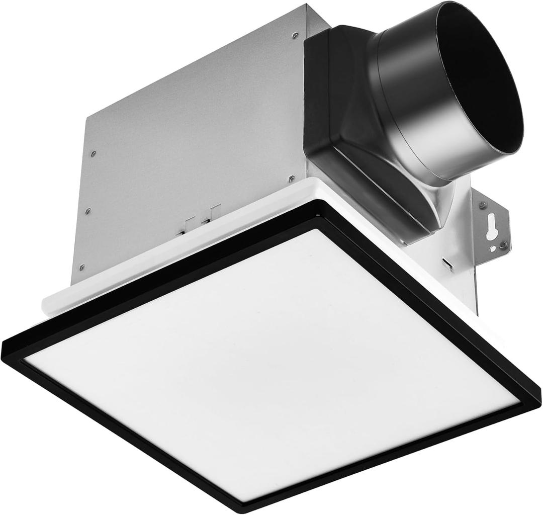 Tech Drive Bathroom Exhaust Fan with Light,80CFM 1.5Sone,Super Quiet Bathroom Ventilation Fan,1000lm Dimmable 3CCT LED Light 3000K/4000K/5000K Selectable, Energy Star Bath Fan, Decorative Black Trim