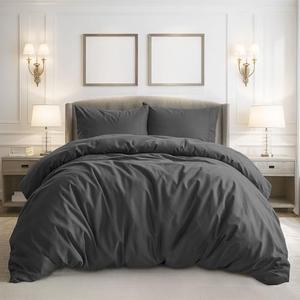 Pure Bedding Duvet Cover Full Size - 3 Pieces Extra Soft Bedding Set, Includes 1 Duvet Cover 80x90 Inches with Zipper Closure & 2 Pillow Shams, Comforter Not Included, Dark Grey