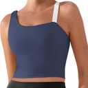 XUNYU Longline Sports Bras for Women One Shoulder Workout Tank Tops Built in Bra Open Back Yoga Top Athletic Gym Shirt (L)