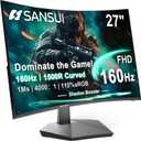 SANSUI 27 Inch Curved 160Hz Gaming Monitor, 1500R Curved Computer Gaming Monitor FHD 1080P, 4000:1, 110% sRGB, FPS/RTS, 1Ms MPRT|FreeSync|HDR|Low Blue Light|HDMI DP| VESA Support, HDMI Cable Incl