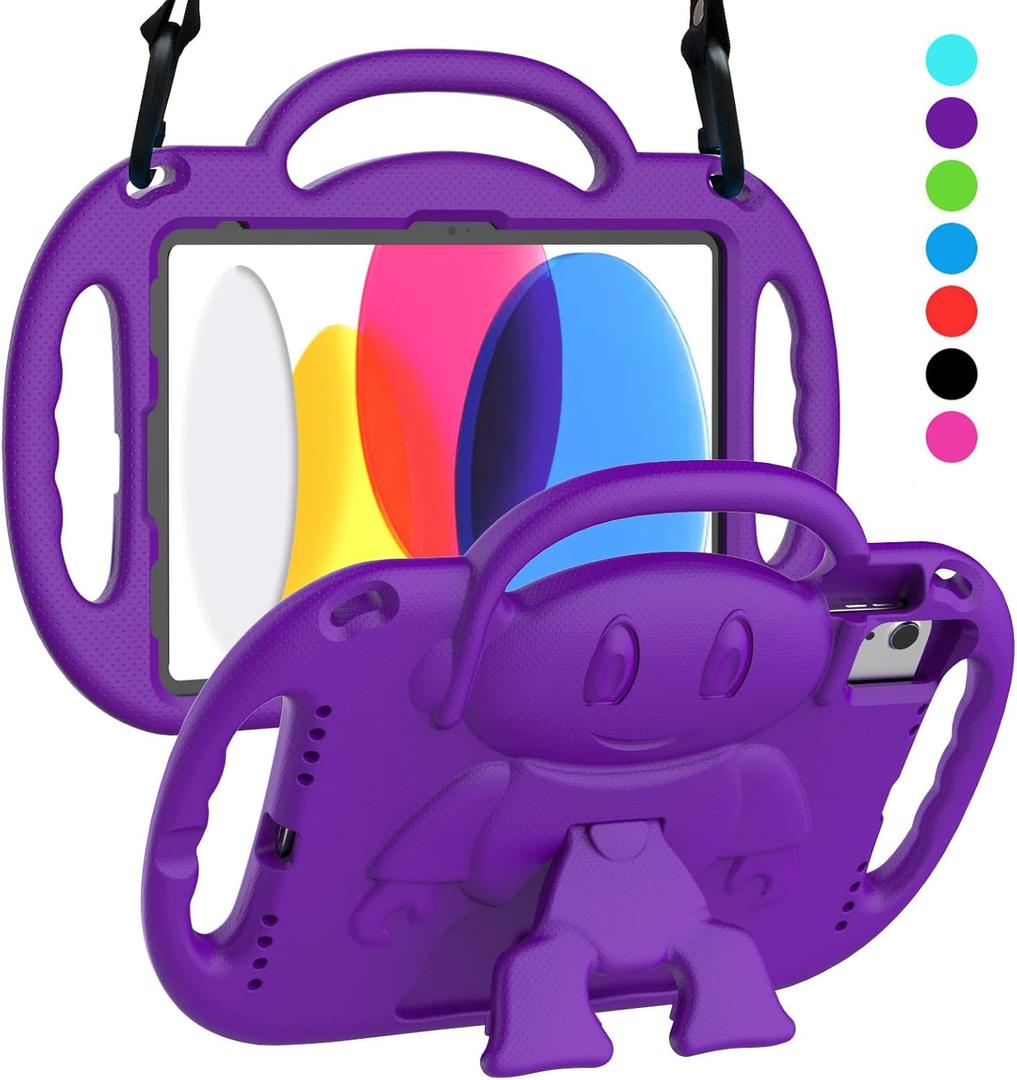 SUPLIK Kids Case for iPad 10th Generation & Air 11" (M2) 2024 & Air 5th/4th Gen 10.9"& Pro 11, Durable Shockproof Case with Shoulder Strap Handle Stand for Apple iPad 10.9 & 11 inch Tablets, Purple