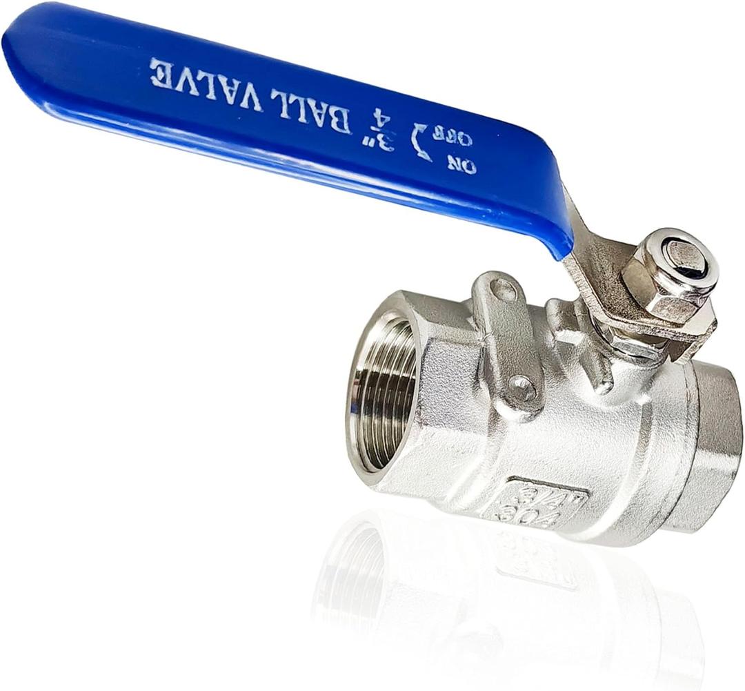 3/4 Inch Female NPT Ball Valve, 304 Stainless Steel Heavy Duty Full Port 3/4" Shut Off Valve for Water Oil Gas with Long Handle,1000 WOG (1pcs, 3/4" FNPT X FNPT)