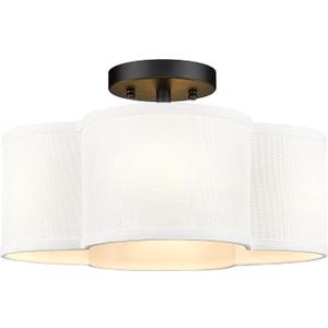 Black Semi Flush Mount Ceiling Light, Close to Ceiling Light Fixtures with Fabric Shade in Quatrefoil Shape, Farmhouse 13-inch Ceiling Light for Kitchen Hallway Bedroom, AD-22007-4SF-BK