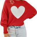 Womens Merry Christmas Sweaters Long Batwing Sleeve Sweater Loose Fit Pullover Top Sweaters (Small, Heart Red)