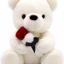 Teddy Bear Plush Stuffed Animal Valentines Teddy Bear with Rose,Sweet Bear Great Gift for Your Loved One,Girlfriend Kids Birthday, Valentine, Christmas (9.84 inches, White)