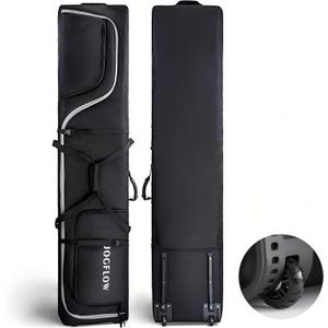 Ski Bag 360 Fully Padded Ski Bag with Wheels, 1200D Waterproof Fabric, 10mm Pearl Cotton Padded, Fits Single Ski/Double Skis/2 Sets Skis, Roller Ski Bag for Air Travel (Black)