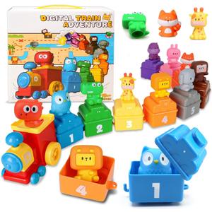CORPER TOYS 10 in 1 Digital Train Montessori Toys with Stackable Animal Finger Puppets, Surprise Blind Boxes Counting & Stacking Learning Toys for Toddlers Gift