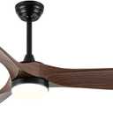 52 Inch Ceiling Fan with Light, Remote Control, Reversible DC Motor, Stepless Dimming, Noiseless, Energy-Efficient for Indoor and Outdoor Use, Woodgrain Finish