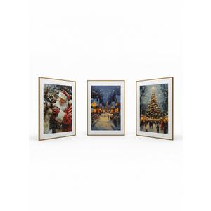 (Set of 3) Santa Claus And Reindeer Art, Rustic Winter Scene for Christmas Canvas Wall Art Print Poster For Home School Office Decor (Wood Frame) 35in. x 24in.