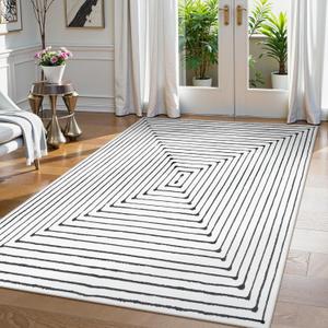 LIVEBOX Washable Area Rug for Living Room 5x7, Large Geometric Area Rug, Non Slip Non Shedding Modern Bedroom Rugs Indoor Carpet for Dining Room Bedroom (03-ivory/Black)