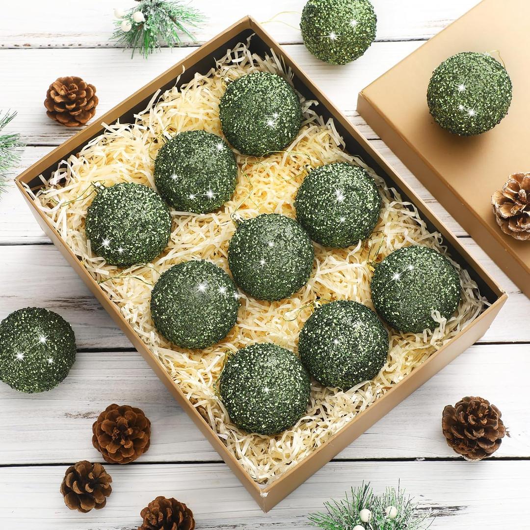 12 Pcs Neutral Christmas Ball Ornaments Vintage Christmas Ornaments Farmhouse Xmas Tree Decor Shatterproof Plastic Hanging Pearl Balls for Xmas Festival Holiday Party Decor (Green)