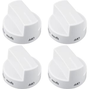 WPW10339443 Gas Range Stove Oven Knob White Replacement Part Cooktop Surface Burner Control Knobs Compatible with Whirlpool Replaces for W10339443 AP6019878 2311009 PS11753189 - Pack of 4